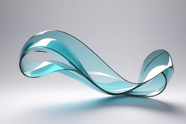 透明な光沢のあるガラスリボン 動きのある曲線の波