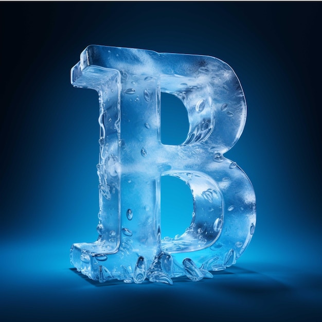 Transparent ice font letter B on blue background 3d rendering