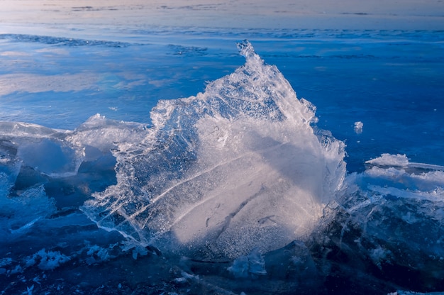 Transparent ice on a frozen lake