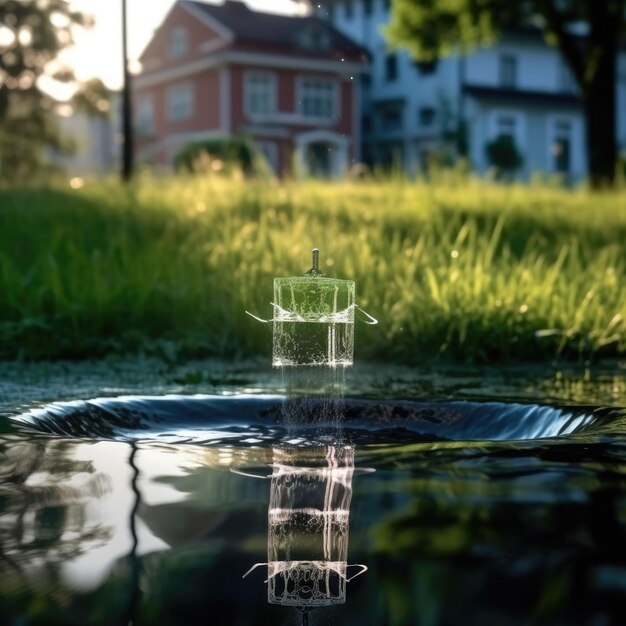 Foto un getto d'acqua trasparente da un rubinetto sulla strada