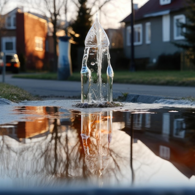 Foto un getto d'acqua trasparente da un rubinetto sulla strada