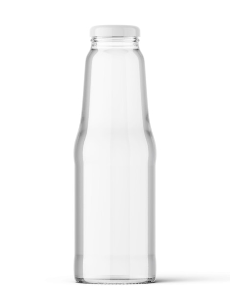 Transparent juice bottle on white background