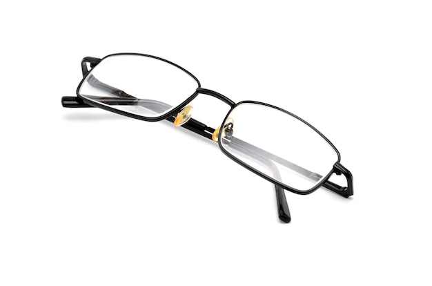 Transparent optical glasses with a eyeglass case isolated.