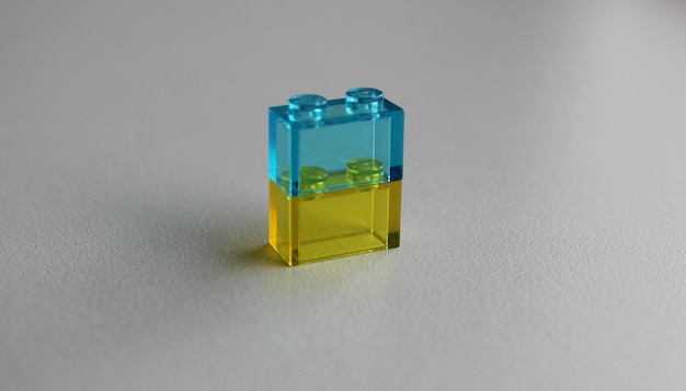 Transparent plastic blocks of children's constructor in the colors of the flag of Ukraine