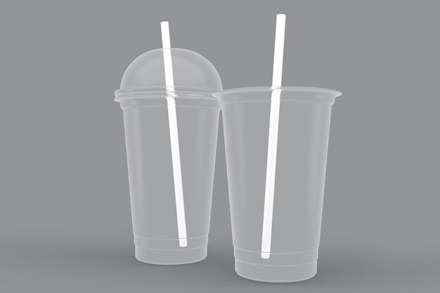 Photo transparent plastic cups front side in white background