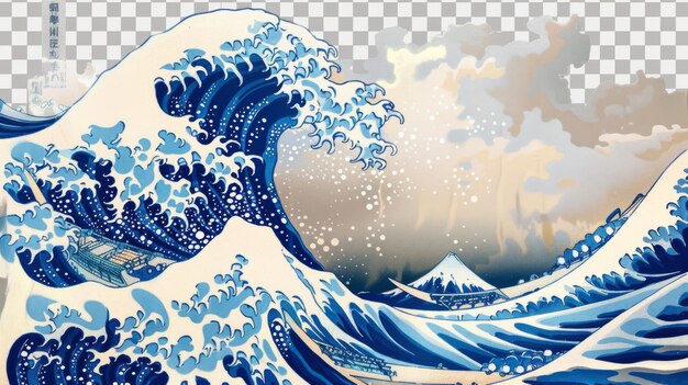 Photo transparent png remix from original hokusai painting of great waves of kanagawa