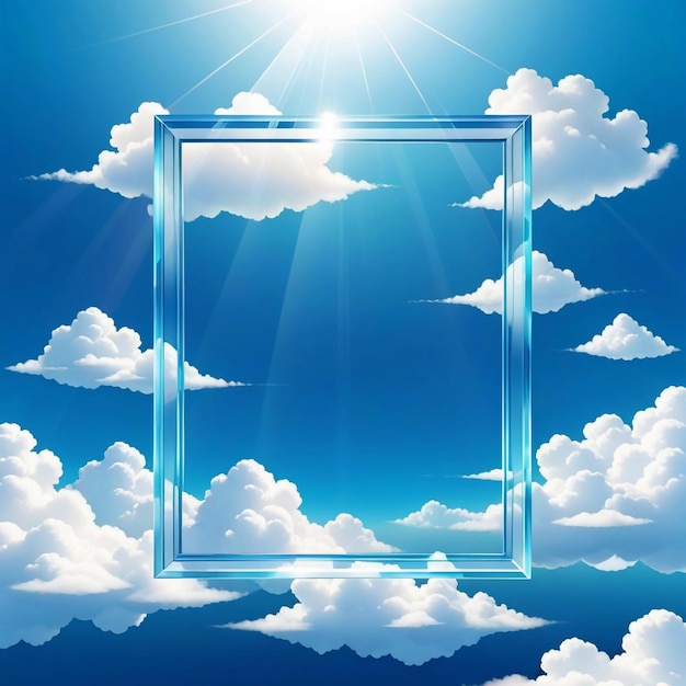 Transparent rectangle frame shape above clouds