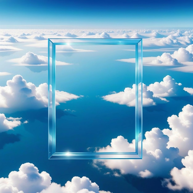 Transparent rectangle frame shape above clouds