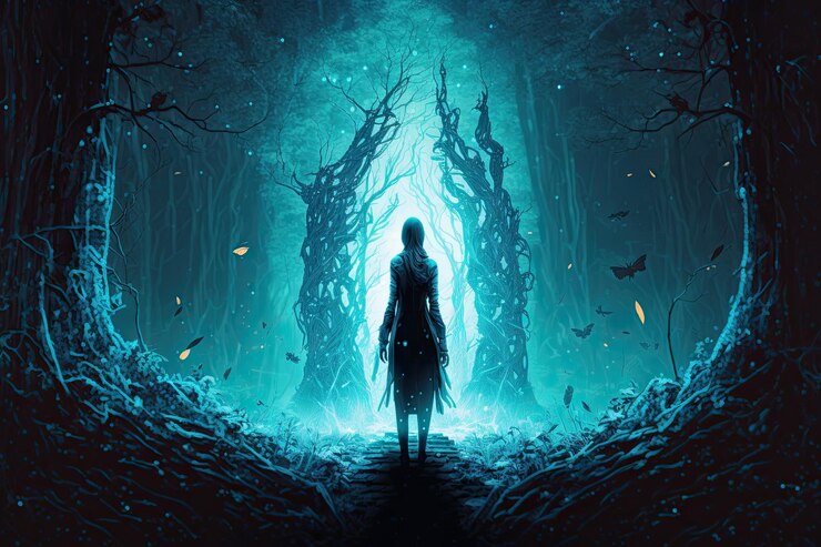 Photo transparent see through misty medieval human glowing turquoise generative ai aig15