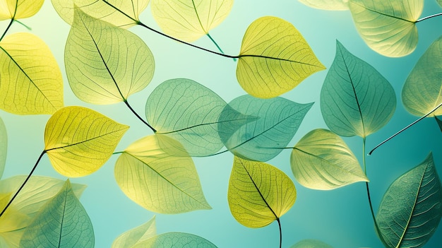 Transparent Silhouettes of Skeleton Leaves on Green Background