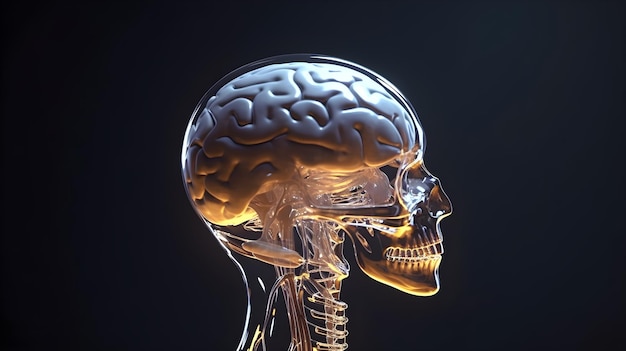 A transparent skull with a brain