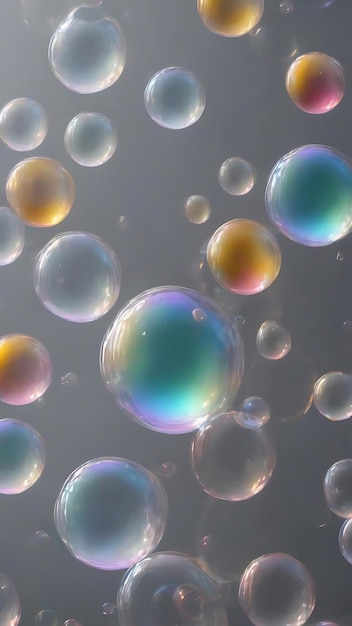 Фото Прозрачный образец мыльного пузыря на сером фоне обоев