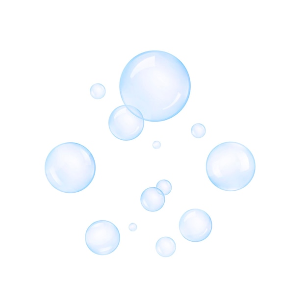 Transparent soap or water bubbles on a white background