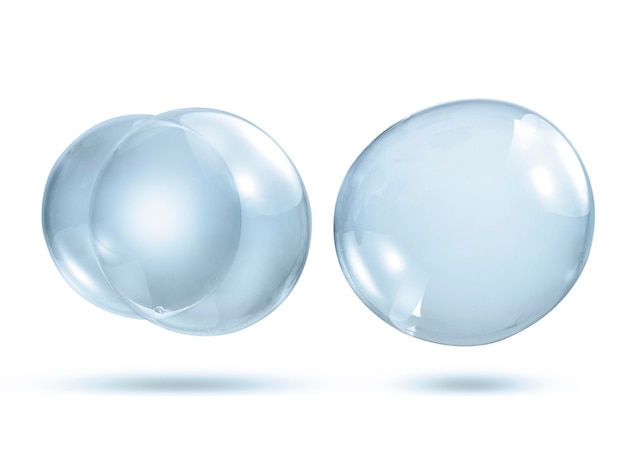 Transparent soap or water bubbles on a white background