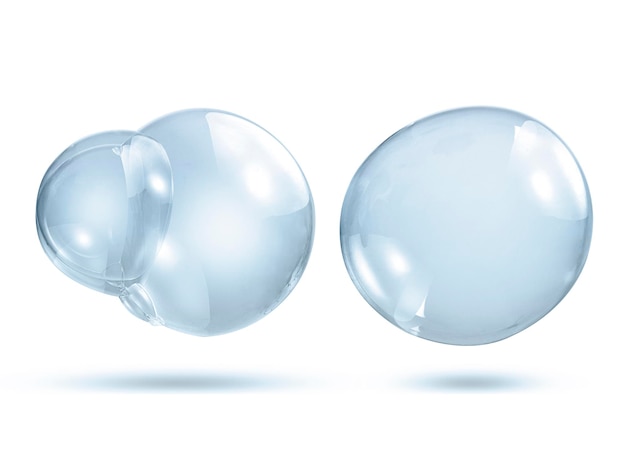 Transparent soap or water bubbles on a white background