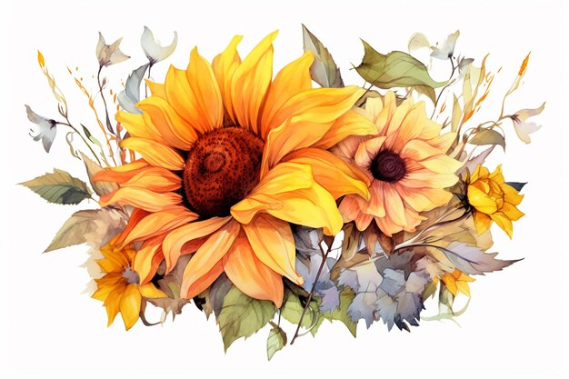 Transparent sunflower floral illustration