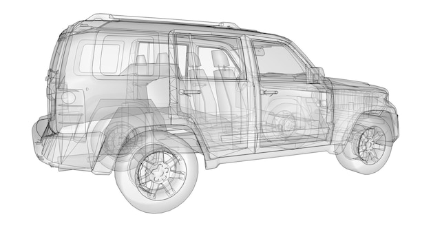 ボディのシンプルな直線を備えた透明なSUV3Dレンダリング