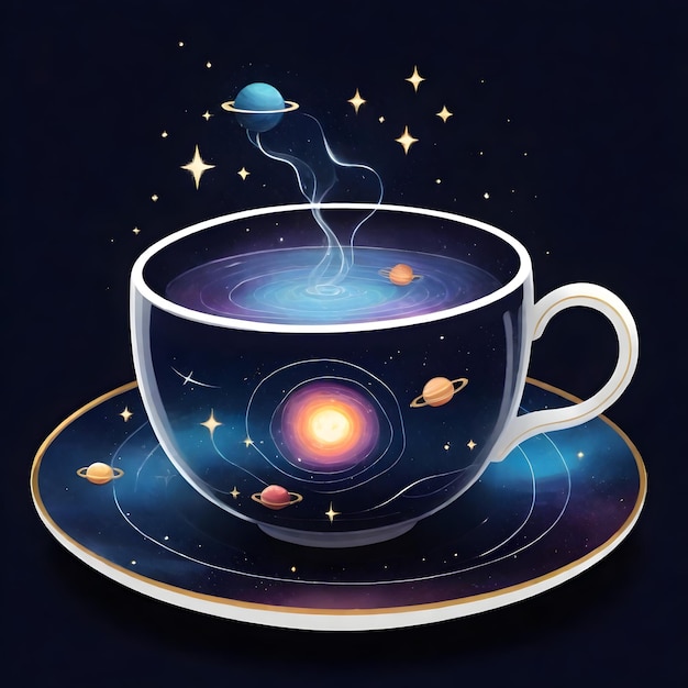 Photo a transparent teacup with a galaxy theme filled with stars planets