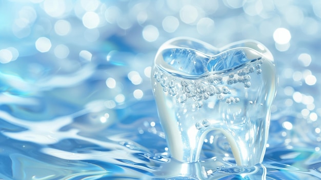 Transparent teeth model surrounded by clean water