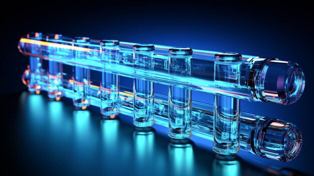 Photo transparent test tube on blue