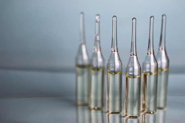 Transparent vials of medicine