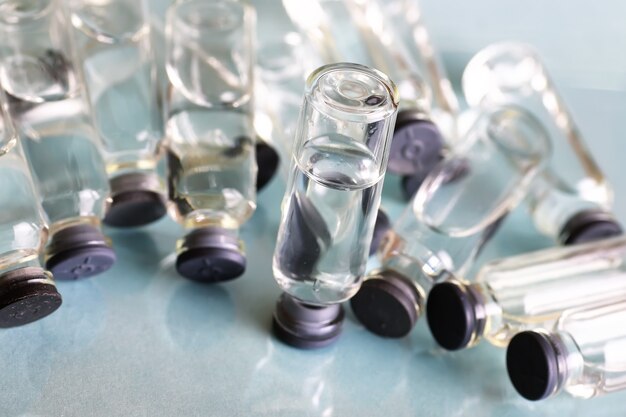 Transparent vials of medicine