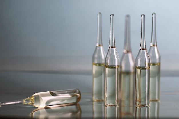 Transparent vials of medicine