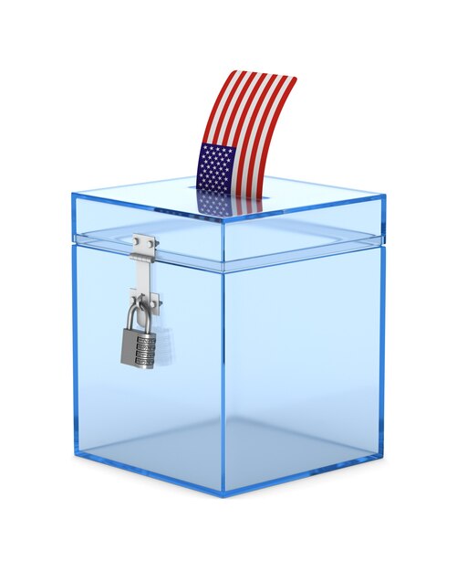 Transparent voting box on white. Isolated 3D illustration