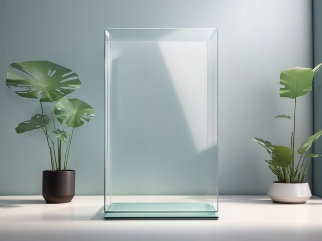Transparent wall tempered glass mockup
