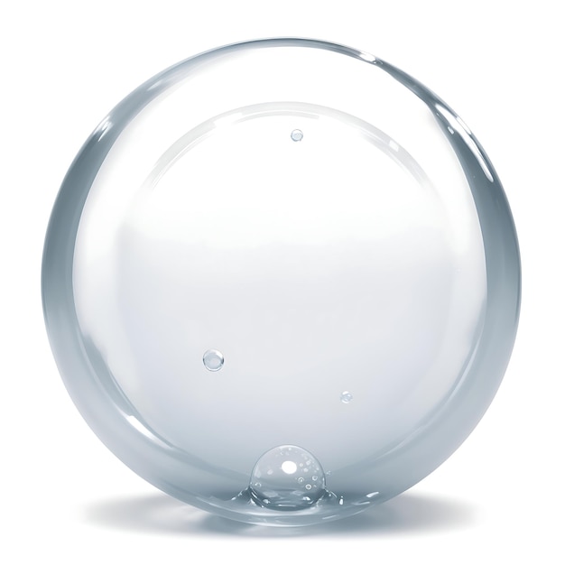 Photo transparent water droplets opaque glass sphere with glares and shadow on white