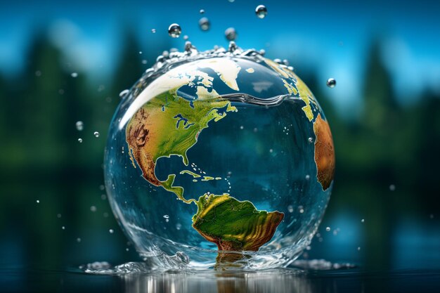 Transparent water molds Earth into a globe adorned with elegant splashes