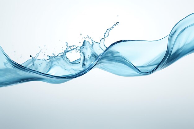 Transparent water splash with drops in light blue color flowing in wavy shape