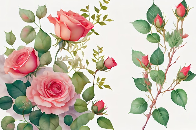 Transparent watercolor rose Generative Ai