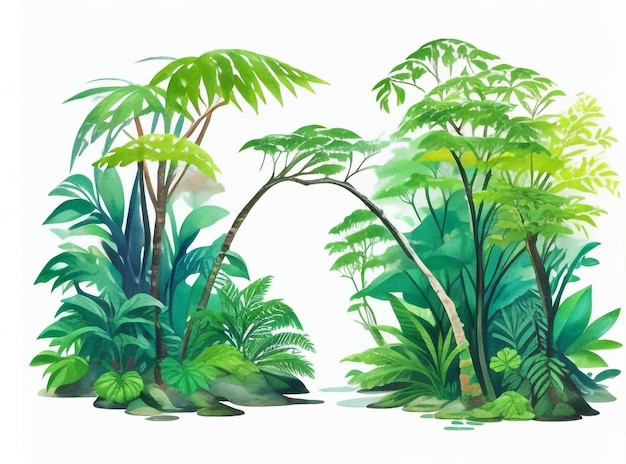 Photo transparent watercolor tropical rainforest in lush green