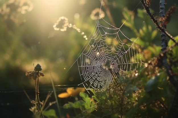 Transparent web in summer morning AI Generated
