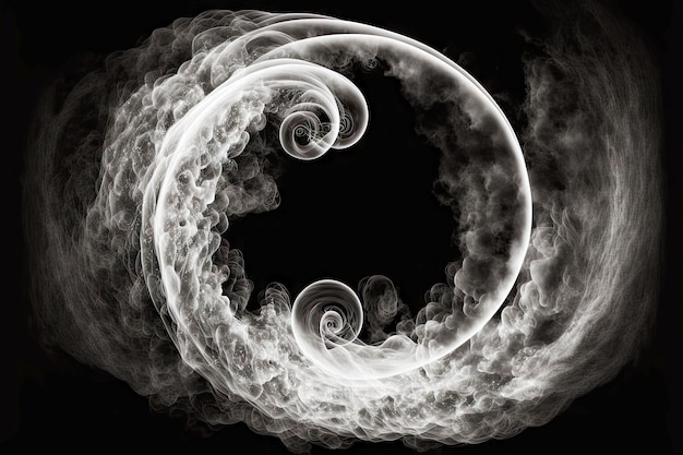 Photo transparent white smoke curling around ring on black background digital illustration