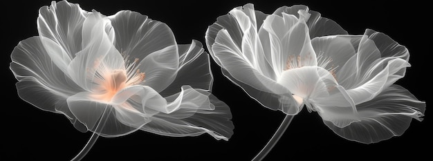 Photo transparent xray flowers on black and white background