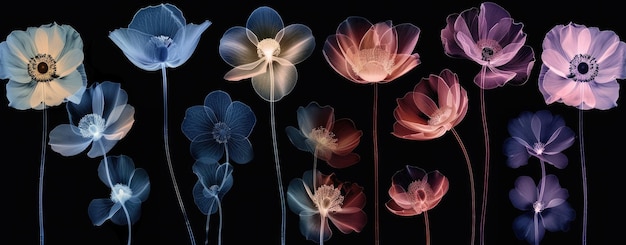 Transparent XRay Flowers in Monochrome Artistic Display