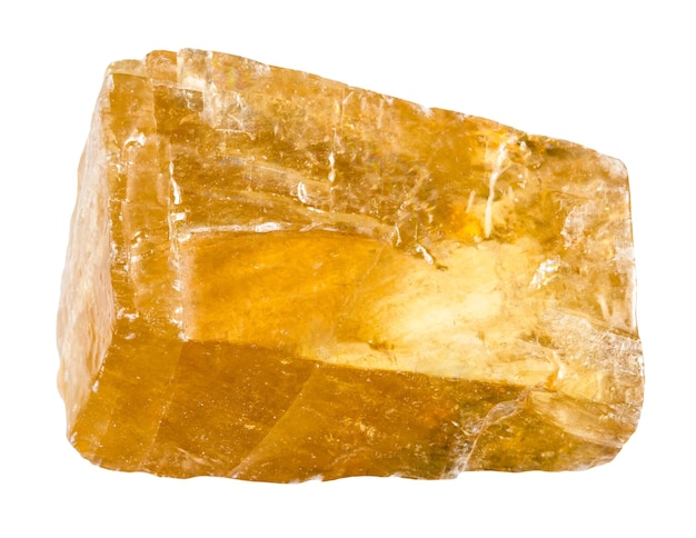 transparent yellow calcite mineral isolated