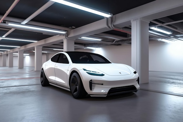 Transport auto auto parkeren industrie transport neon auto ondergronds elektrisch Generatieve AI