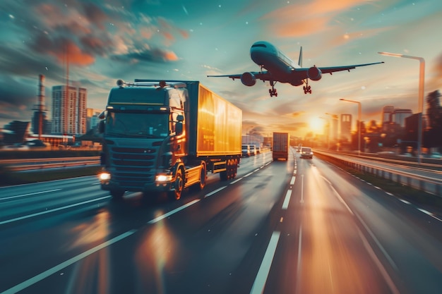 Foto concetto di trasporto e logistica background attività di importazione, esportazione e logistica