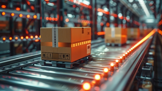 ハイテク環境におけるパッケージの輸送 オンラインショッピングと自動化物流管理の概念