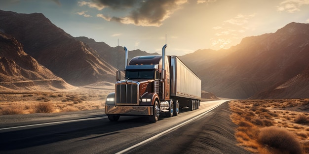 A transport semitruck effortlessly crossing the expansive terrain