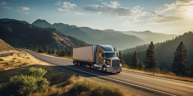 A transport semitruck effortlessly crossing the expansive terrain