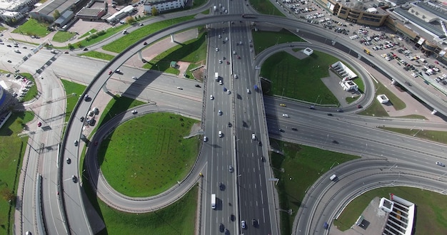 Transport traffic on infinity interchange aerial view