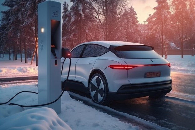 Transport vehicle car winter road electric automobile cold snow transportation Generative AI