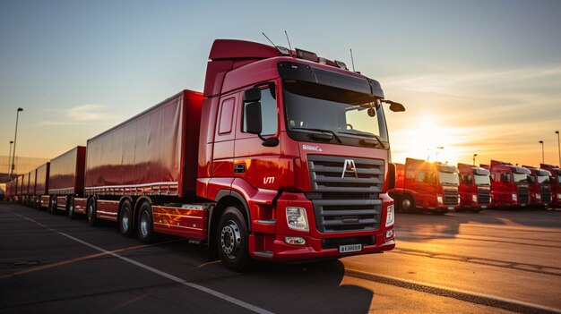 transport vrachtwagens geparkeerd gerangschikt mooi uitzicht zonlicht effect op de vrachtwagen