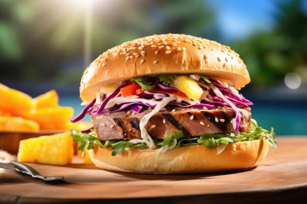 Transport your taste buds to a tropical paradise with this vibrant slider as a tender and perfectly