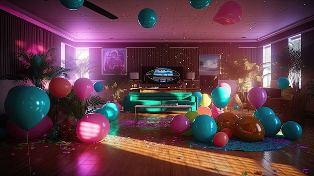Transport yourself back to the iconic era of the 1980s with an ultrarealistic 8k discothemed party featuring vibrant neon colors glittering disco balls and nonstop dance hits Generated by AI
