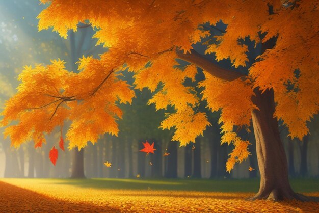 Transport yourself to a magical autumn wonderland with this realistic 3d background